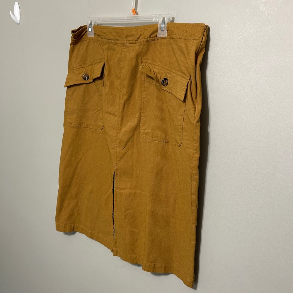 Who What Wear Midi Skirt 14W Mustard Jacquard Stripes Utility Cargo Pocket Barn - Picture 2 of 9